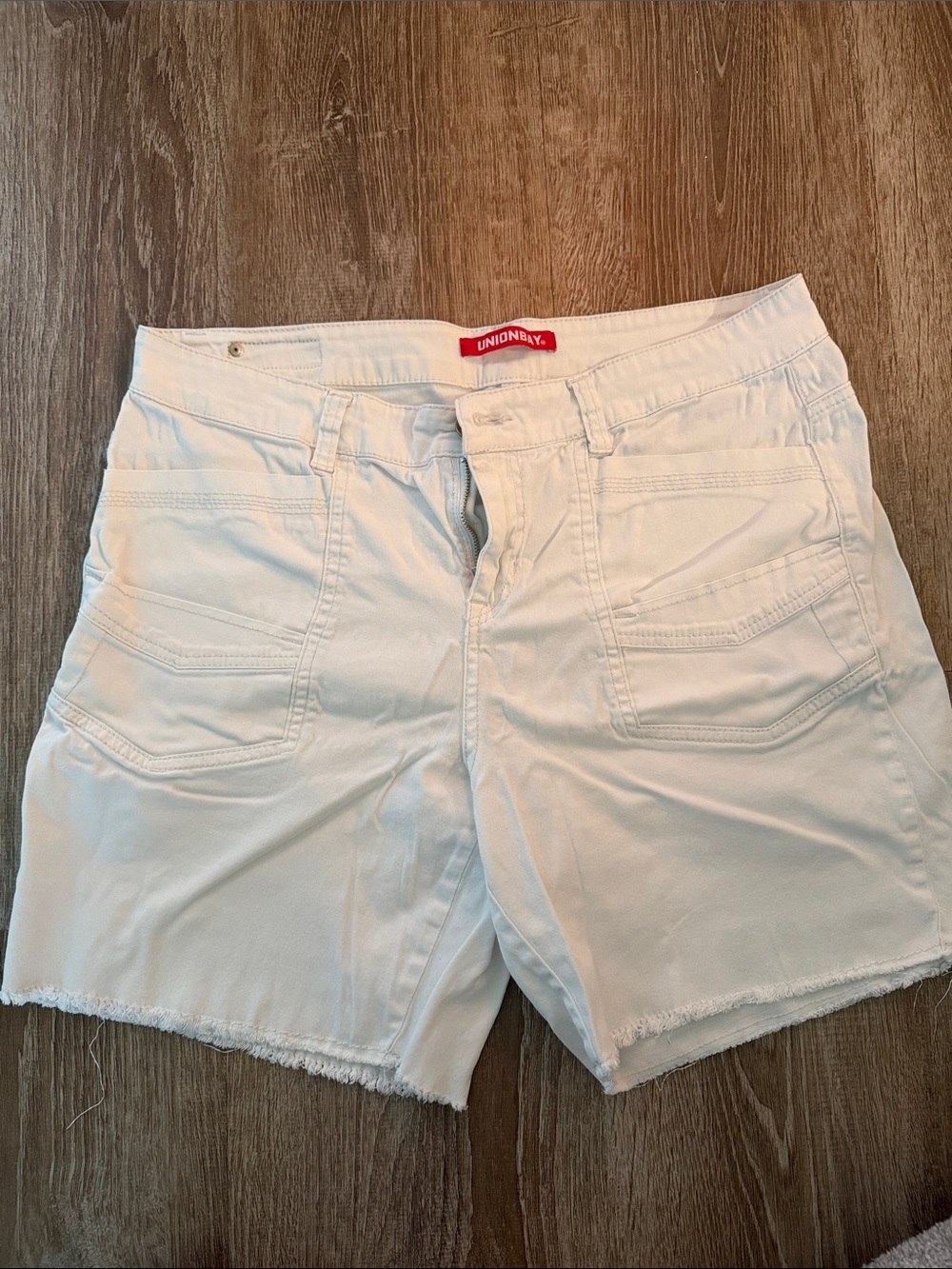 UNIONBAY White Denim Bermuda Shorts with Frayed Hem